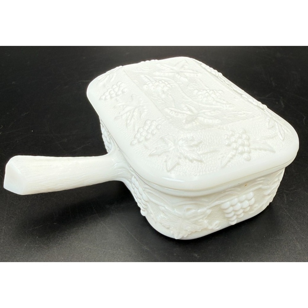 Imperial Glass Cigarette Box Milk Glass Trinket Lidded Serving Dish With Handle